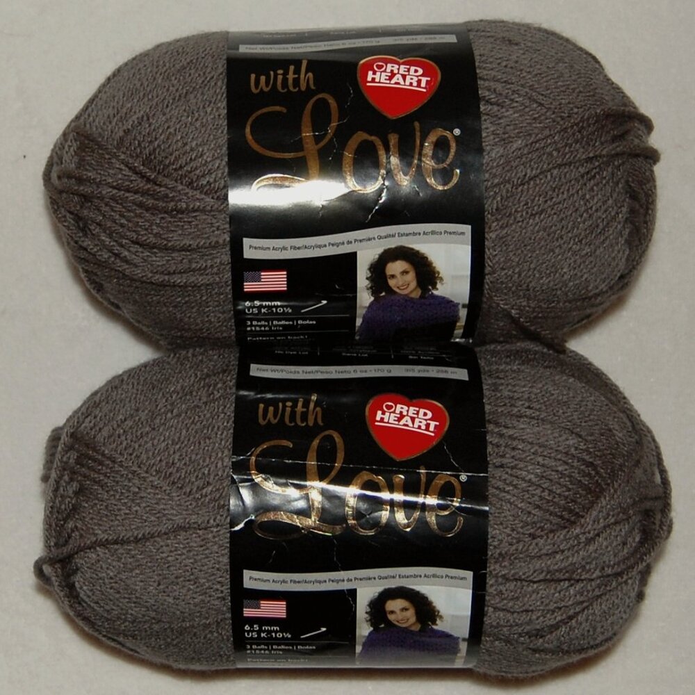 Same Dye Lot of 2, Red Heart with Love Yarn, Pewter Gray